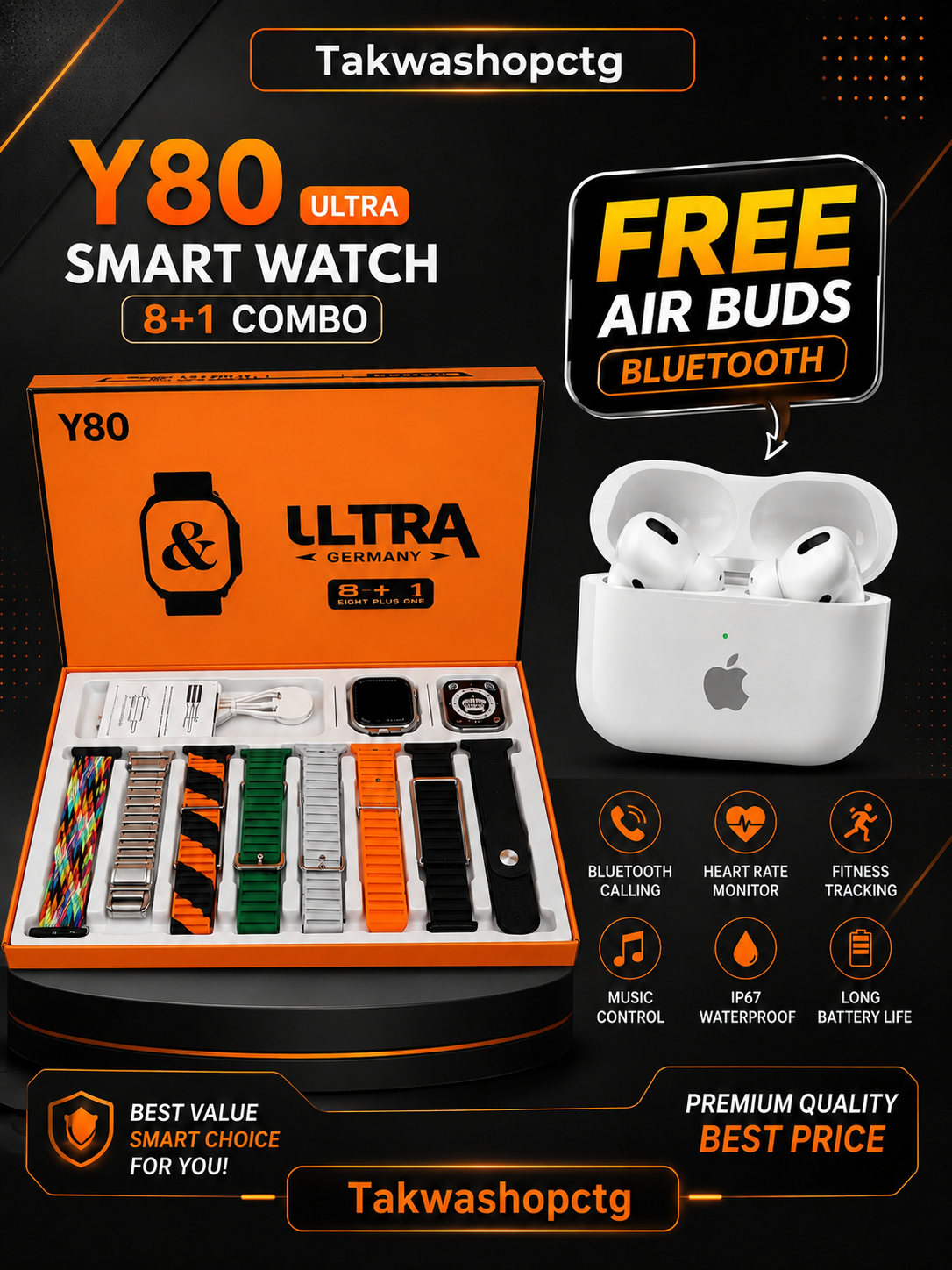 Y80 Ultra Smartwatch With 8 Strap